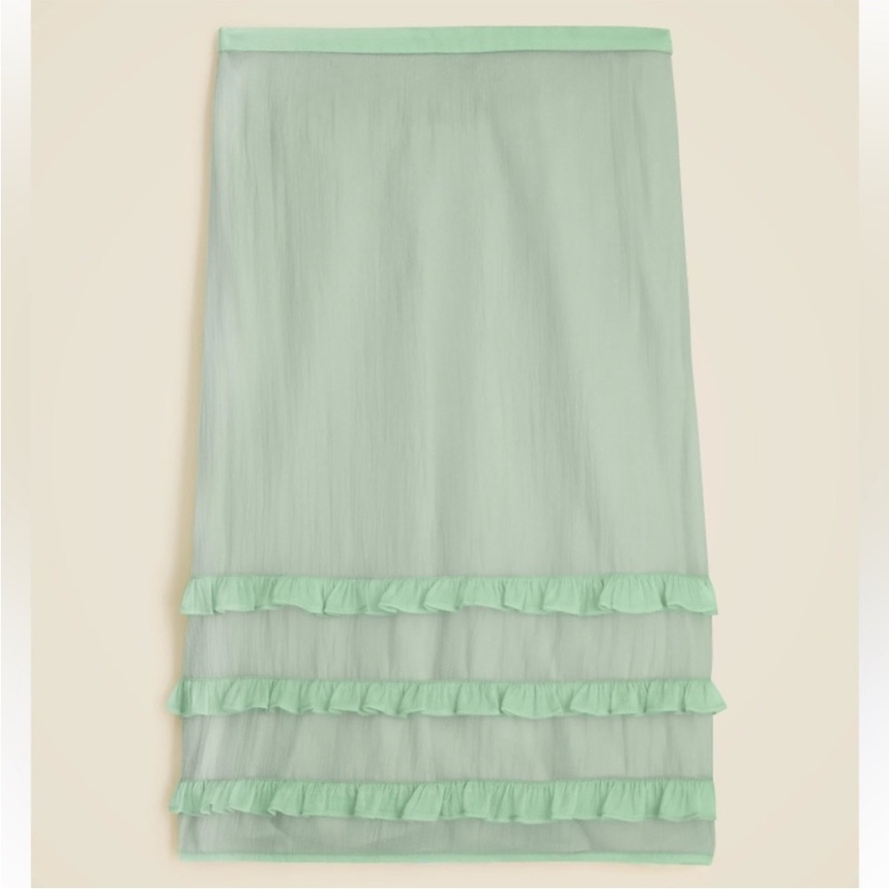 J Crew Skirt 8 Sheer Crinkled Ruffle-Trim Slip Green - Picture 3 of 12
